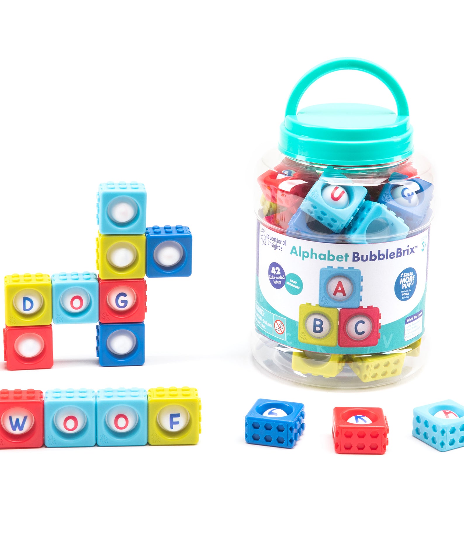 Learning Resources Alphabet BubbleBrix, Sensory Fidget ABC Learning Bricks, 42 Interlocking Alphabet Bricks in Carry Bucket, Ages 3+