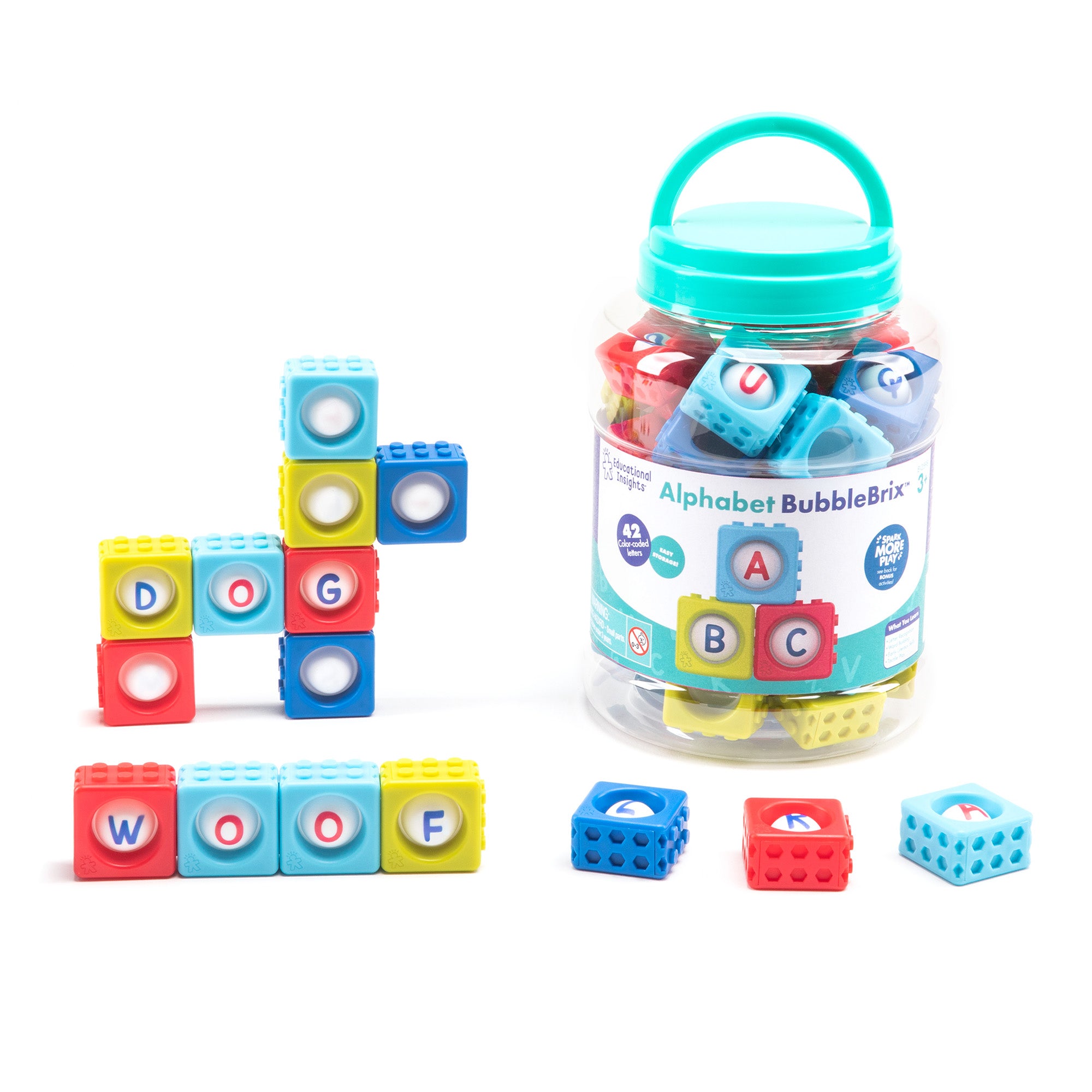 Learning Resources Alphabet BubbleBrix, Sensory Fidget ABC Learning Bricks, 42 Interlocking Alphabet Bricks in Carry Bucket, Ages 3+