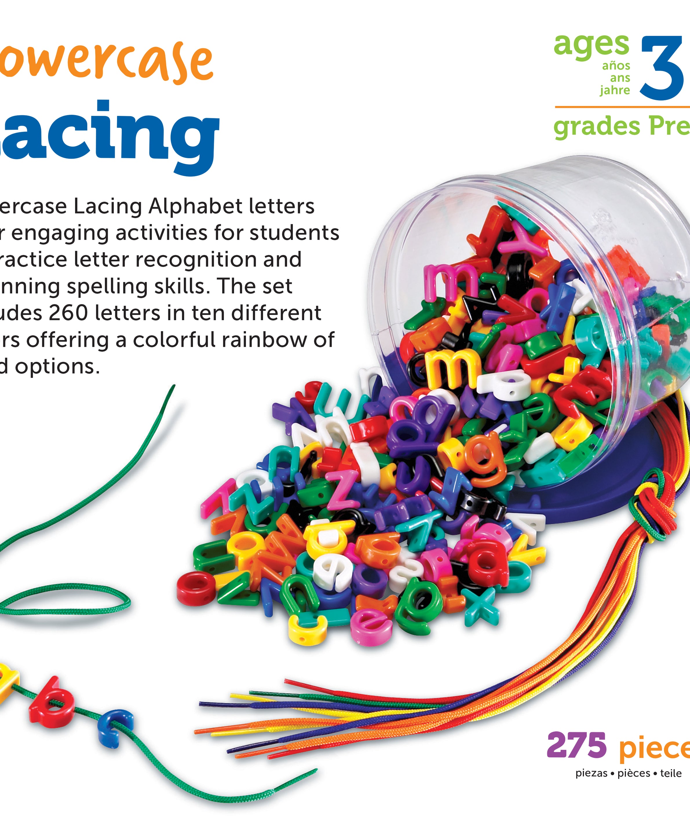 Learning Resources Lowercase Lacing Alphabet, Fun Learning Activity for Letter Recognition, Spelling, and Fine Motor Skills, Ages 3+