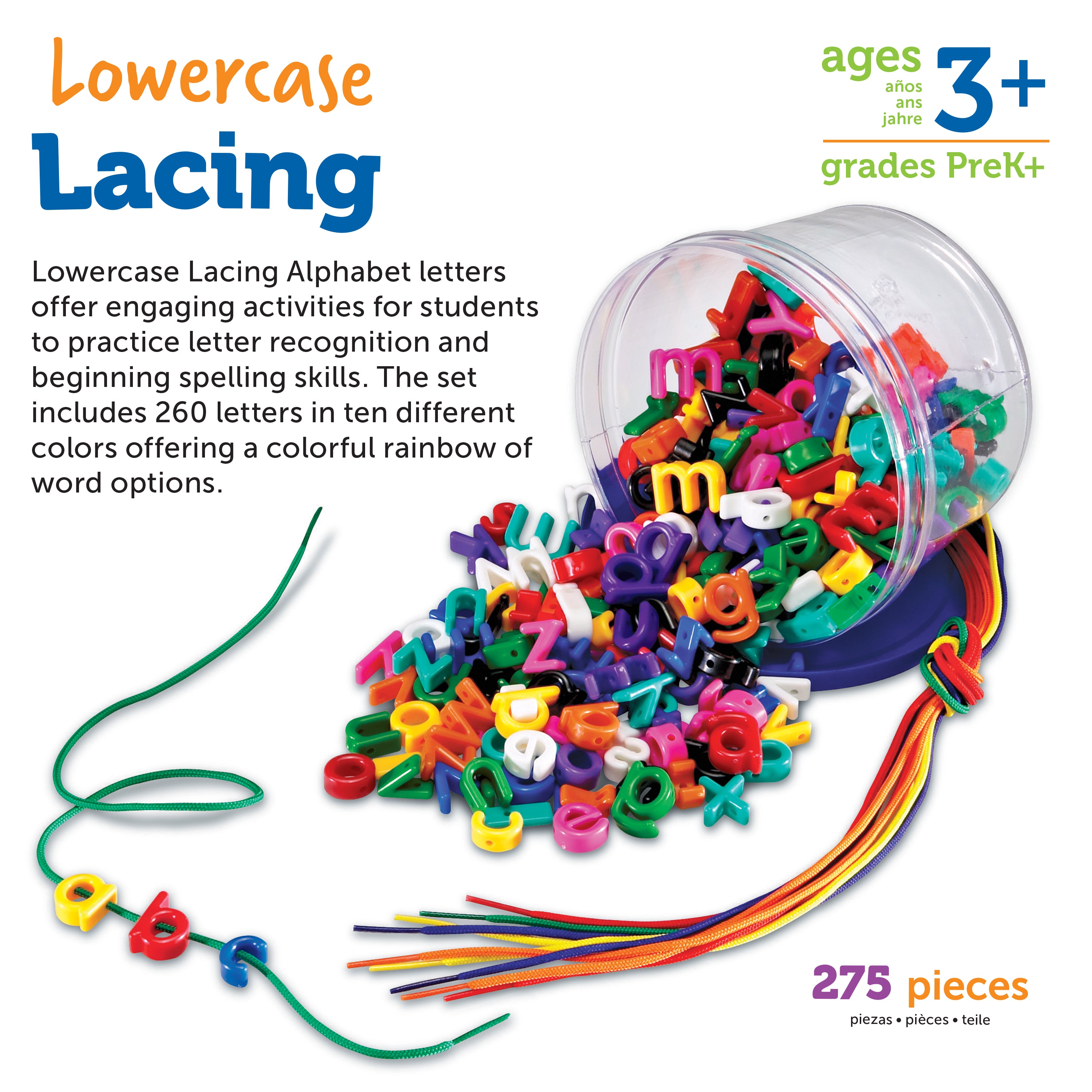 Learning Resources Lowercase Lacing Alphabet, Fun Learning Activity for Letter Recognition, Spelling, and Fine Motor Skills, Ages 3+