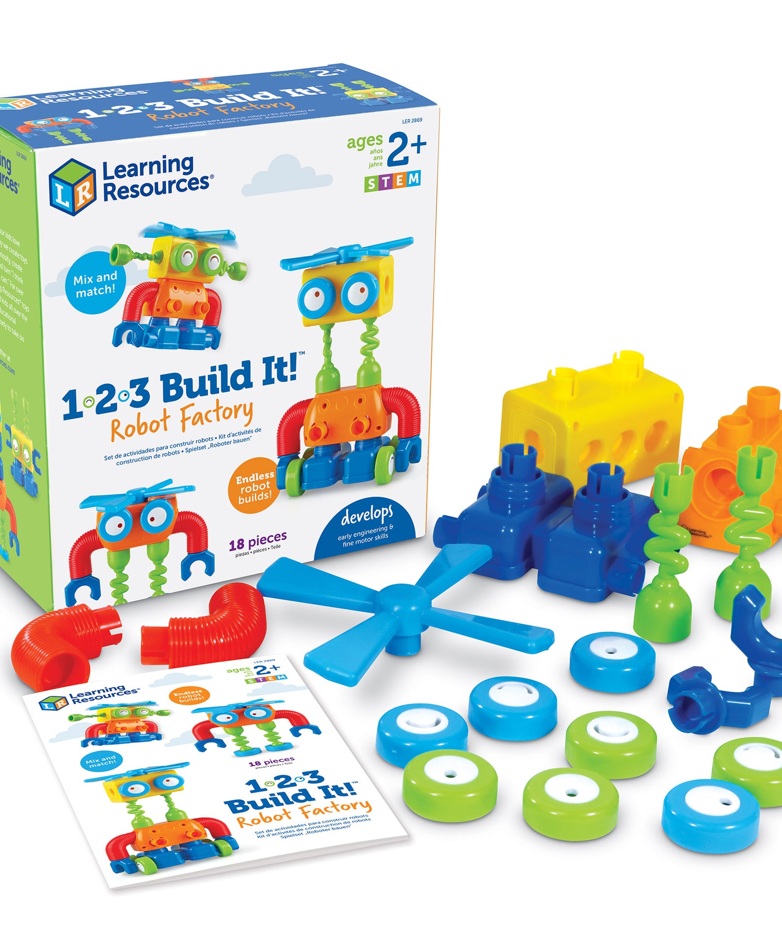 Learning Resources 1-2-3 Build It! Robot Factory, STEM Building Toy for Kids, Mix-and-Match Robot Pieces, Ages 2+