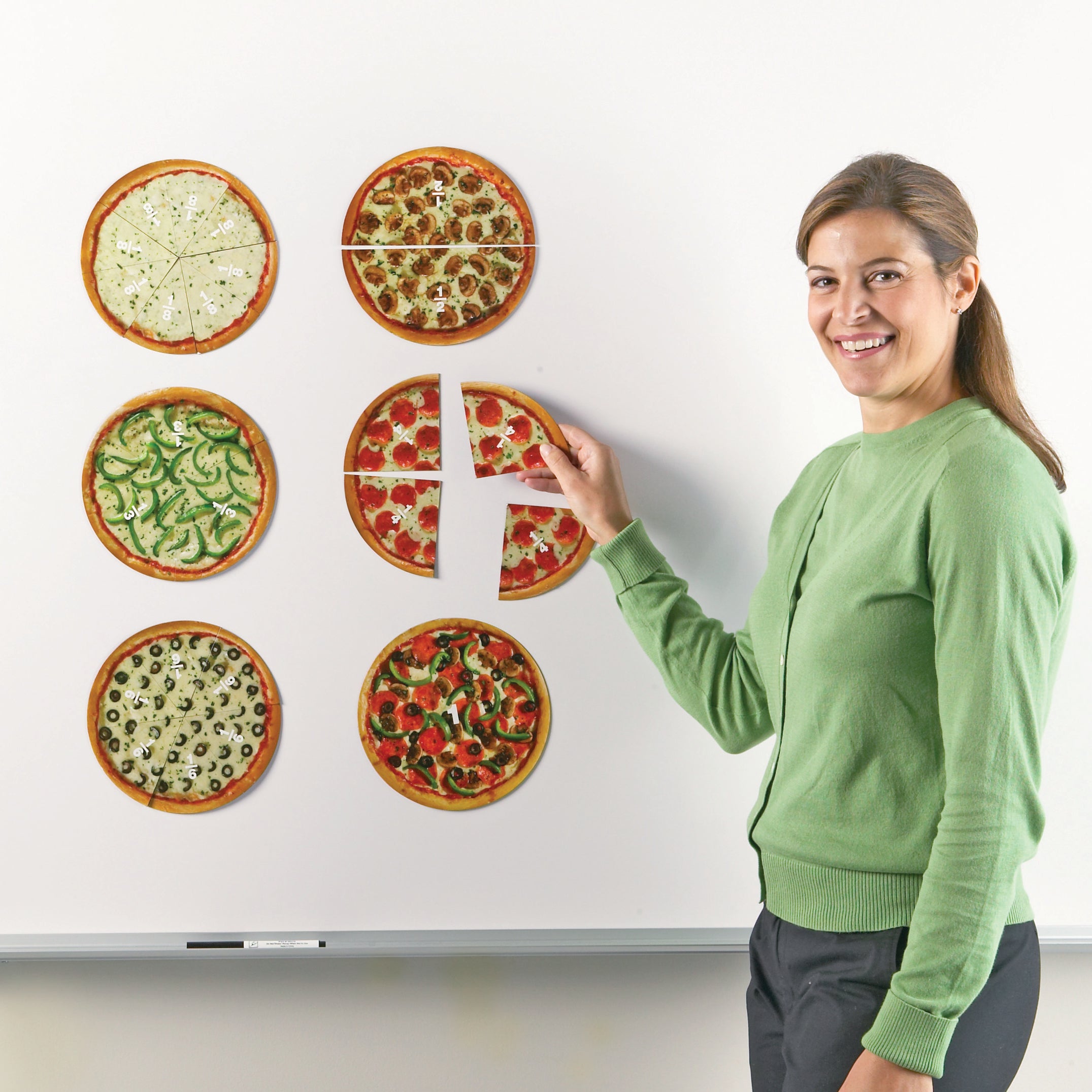 Learning Resources Magnetic Pizza Fractions, Hands-On Fraction Learning Tool, Includes Whole, Halves, Thirds, Quarters, Sixth and Eighth Fractions, Ideal for Demonstrations, Includes Activity Guide, For Ages 6+