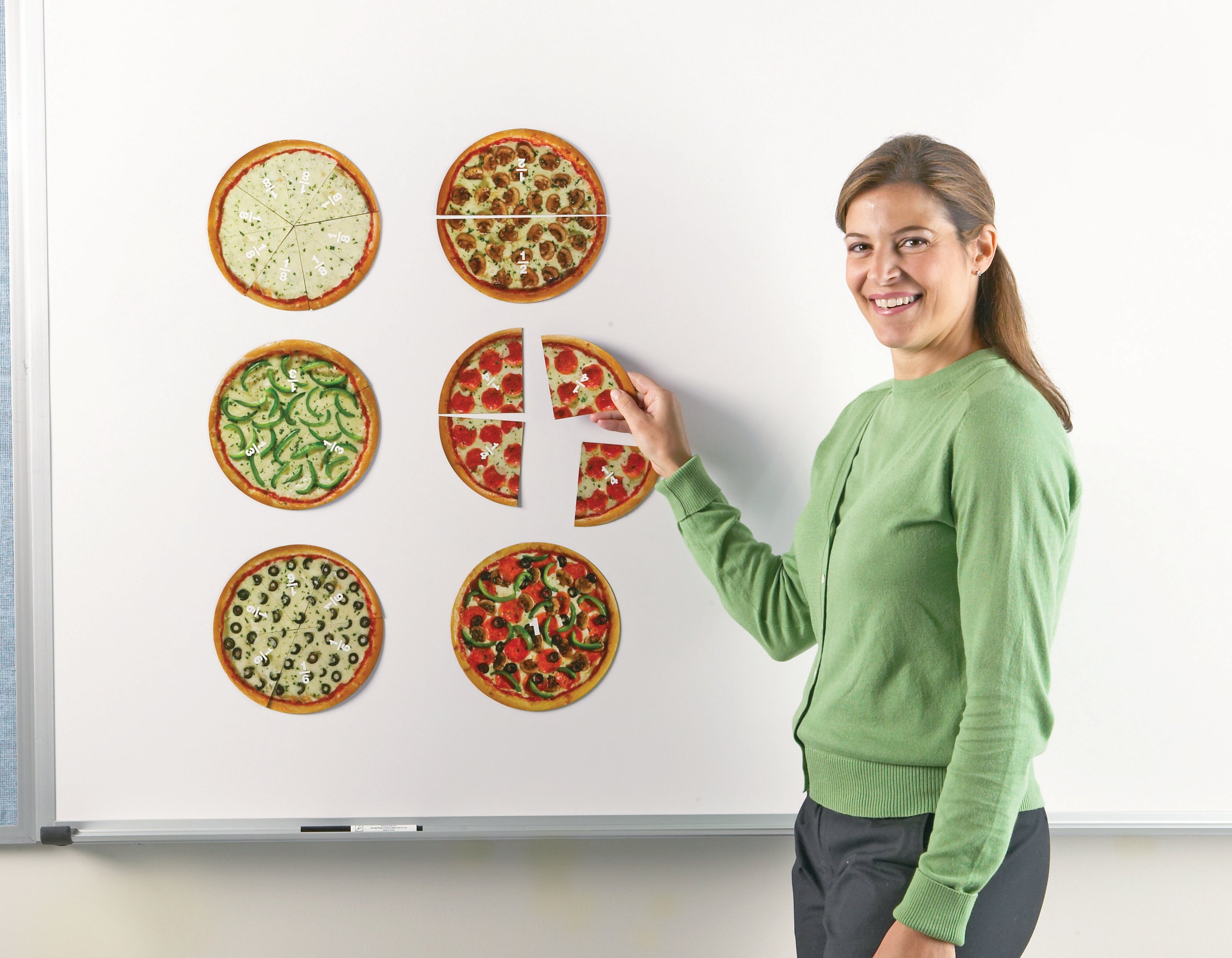 Learning Resources Magnetic Pizza Fractions, Hands-On Fraction Learning Tool, Includes Whole, Halves, Thirds, Quarters, Sixth and Eighth Fractions, Ideal for Demonstrations, Includes Activity Guide, For Ages 6+
