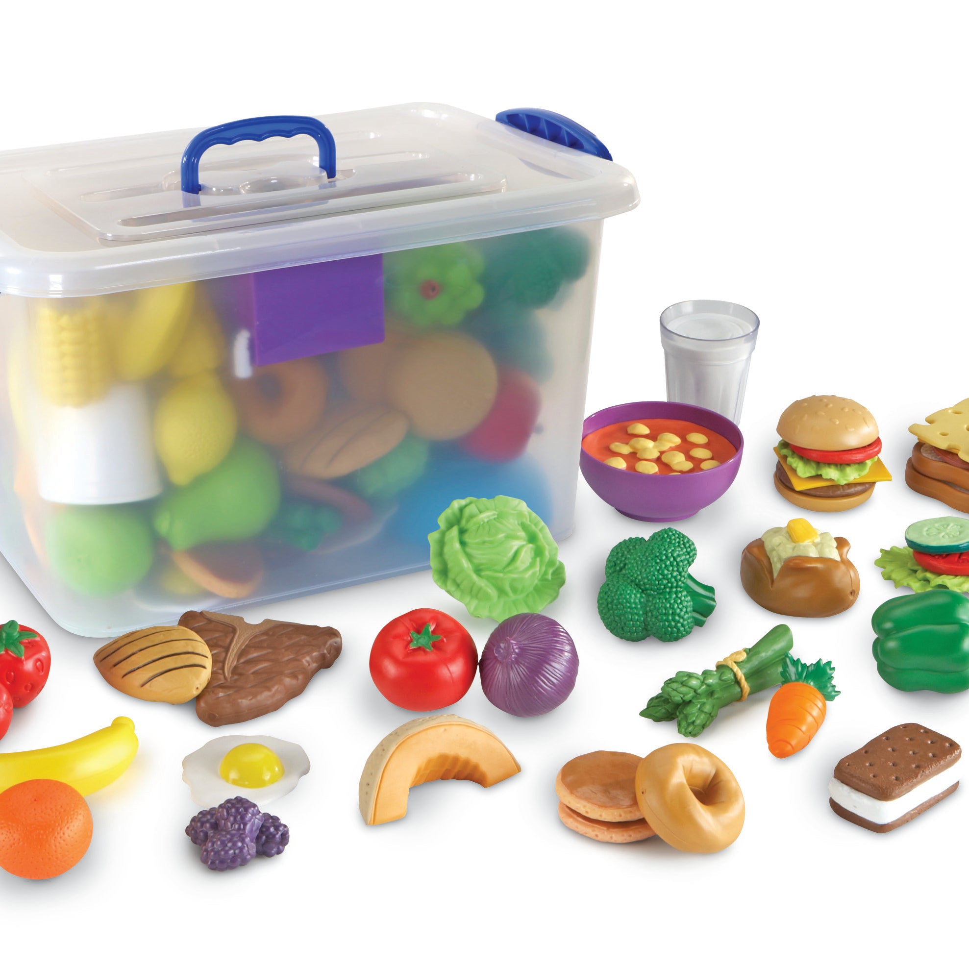 Learning Resources New Sprouts Classroom Play Food Set, 100-Piece Pretend Play Food, Soft & Chunky Plastic, Imaginative Role Play Toy, Develops Early Language & Social Skills, Ages 2+