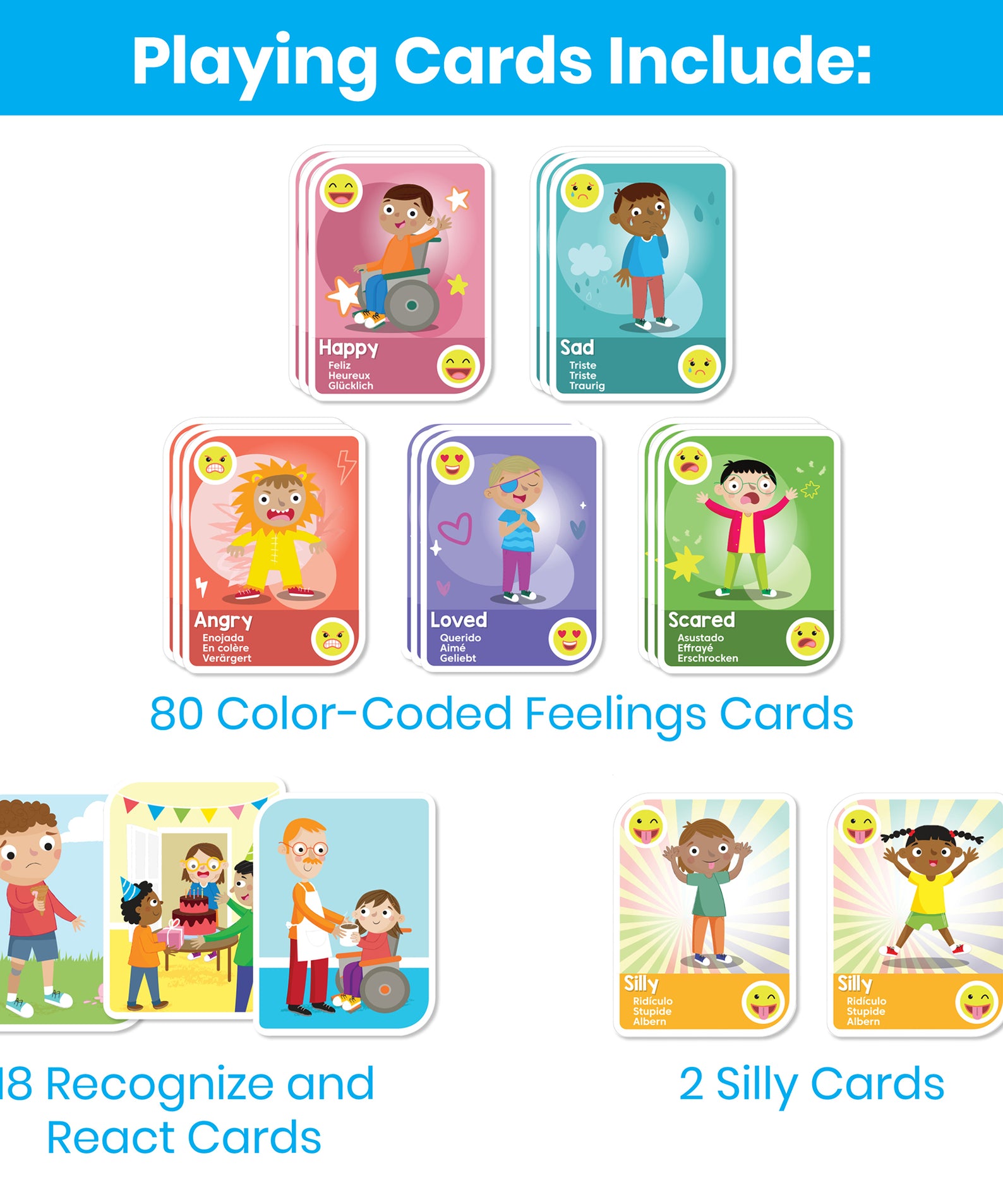 Learning Resources Express Your Feelings Playing Cards, 100-Card SEL Flash Card Set for Kids, Social Emotional Learning Activities for Home, Classrooms & Counsellors, Ages 3+