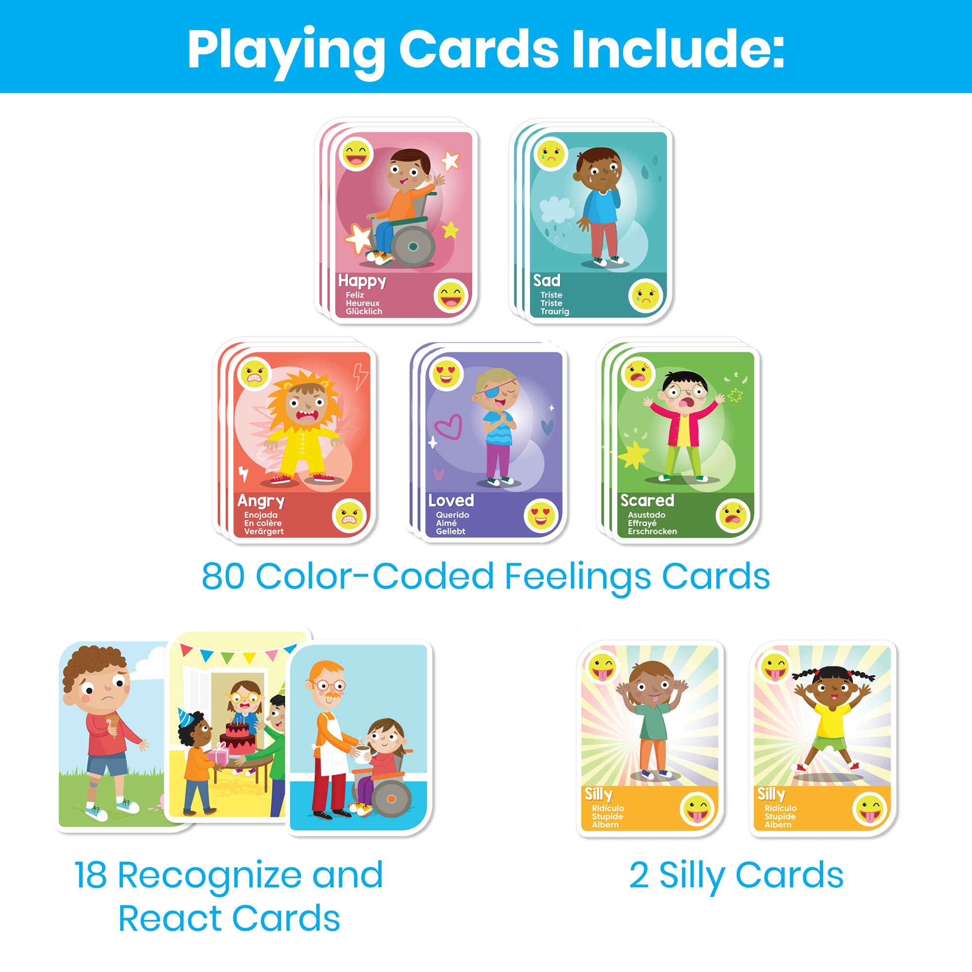 Learning Resources Express Your Feelings Playing Cards, 100-Card SEL Flash Card Set for Kids, Social Emotional Learning Activities for Home, Classrooms & Counsellors, Ages 3+