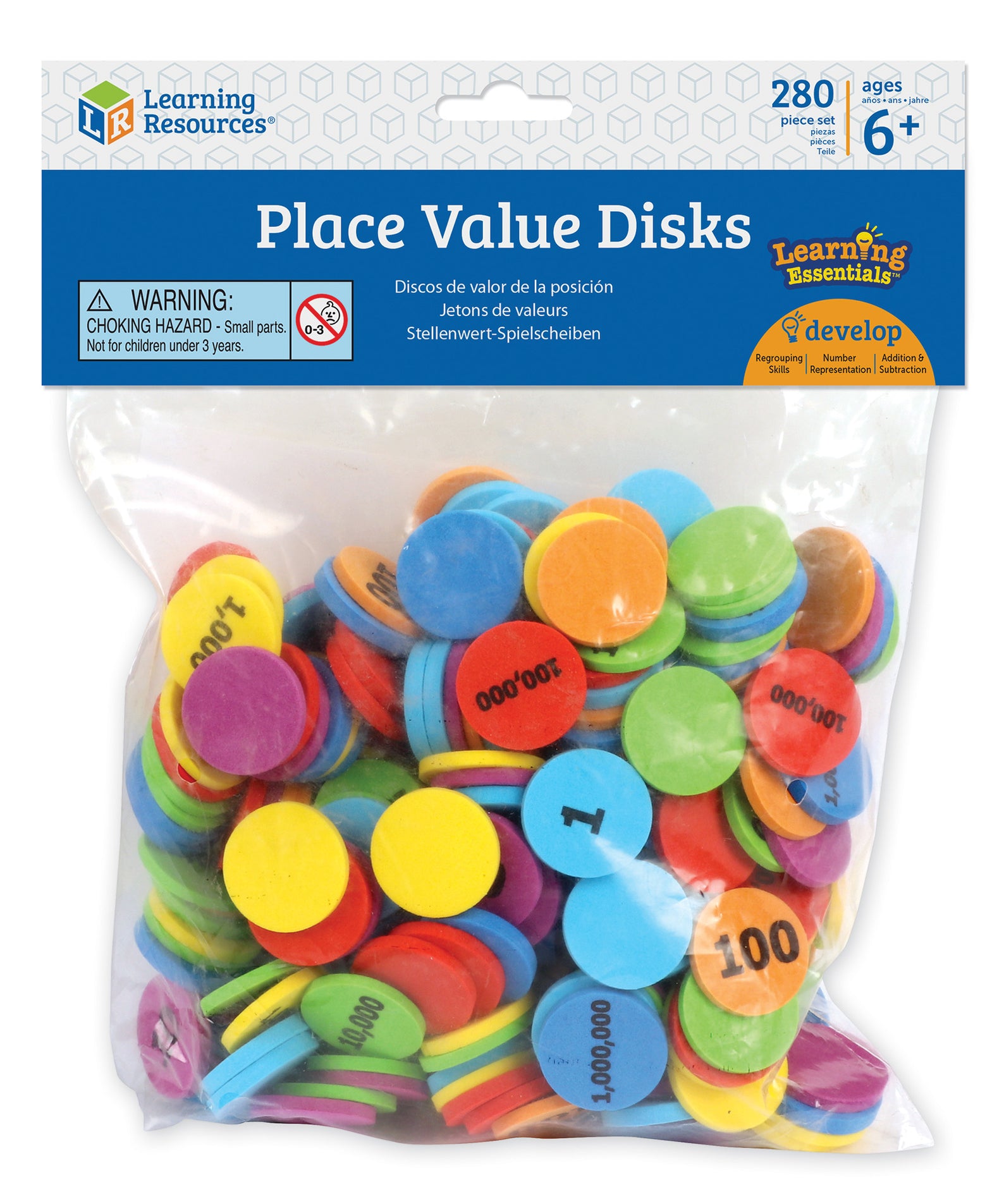 Learning Resources Place Value Disks, Set of 280, Colour-Coded Maths Counters for Counting, Addition, and Subtraction, Supports Place Value Learning