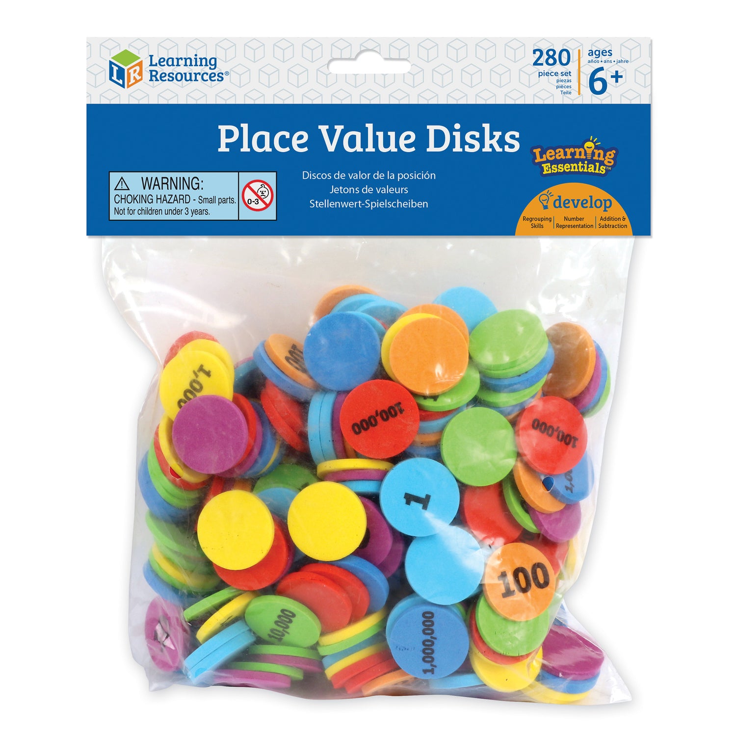 Learning Resources Place Value Disks, Set of 280, Colour-Coded Maths Counters for Counting, Addition, and Subtraction, Supports Place Value Learning