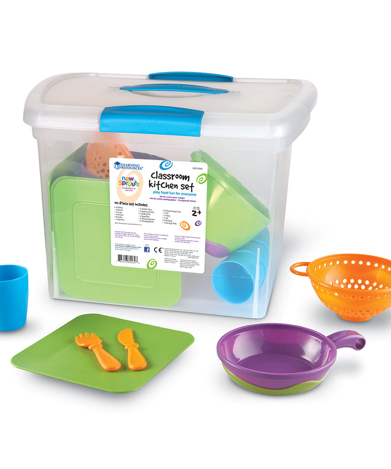 Learning Resources New Sprouts Classroom Kitchen Set, Colorful Pretend Play Kitchen Set for Early Learners, Ideal for Imaginative Play, Ages 2+